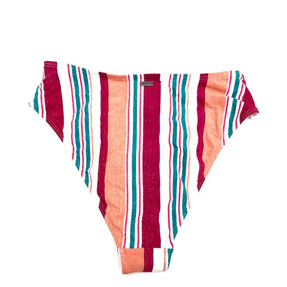 Roxy Women's Striped Pink Green High Waist Swim Bottoms Large NEW - Picture 4 of 6